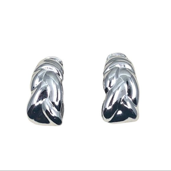 Vintage 80s Braided Silver Clip On Earrings - Picture 1 of 3